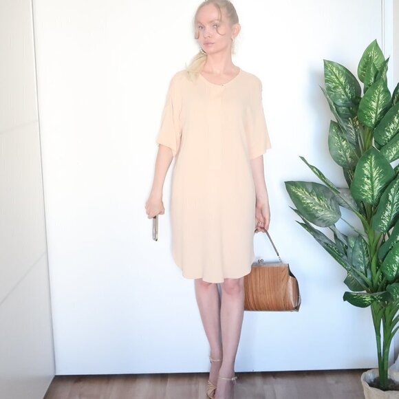 Zara Beige Short Sleeve Crew Neck Shirt Dress Size S - Picture 2 of 16